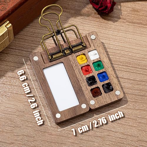Mini Watercolor Travel Set with 8-Well Wood Palette and Sketchbook - color: Wood 8 Grids