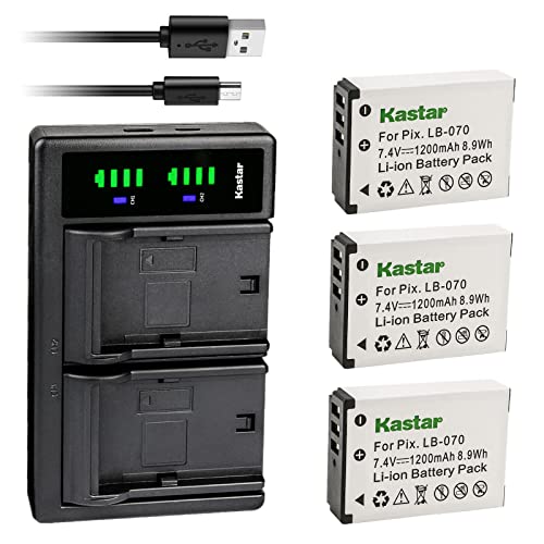 Kastar 3-Pack LB-070 Battery and LTD2 USB Charger Replacement for Kodak Pixpro AZ901 Astro Zoom, S1, MN67Z 20MP FHD Camera - size: 1 Charger + 3 Batteries