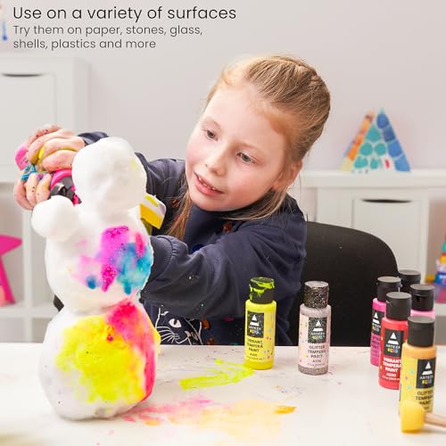 ARTEZA 32 Tempera Paint, 2.03oz/60ml Bottles, Washable Tempera Paint for Kids, Includes Neon, Glitter & Glow-in-The-Dark