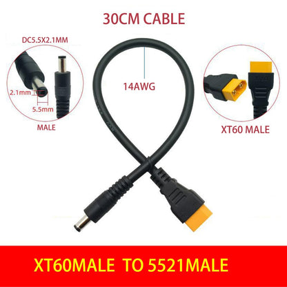 DC5521 Male to XT60 Male Cable 14AWG,XT60 to DC Cable Line 5.5mm X 2.1mm DC Power Cord for FPV Display Power Supply 30cm(1ft) - style: XT60 M to DC5521 M