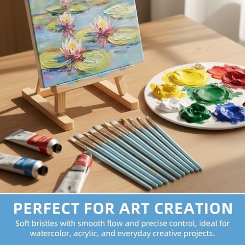 12 Pcs Flat Professional Artist Watercolor Paint Brush Set, Blue - color: Blue, size: Flat
