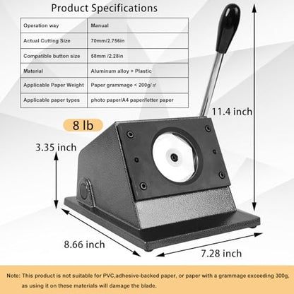 58mm / 2.28" Button Paper Cutter, Metal Graphic Punch Die Cutter Tool for Button Maker Machine, Round Circle Punch Cutter for DIY Badges, Magnets, Keychains & Crafts
