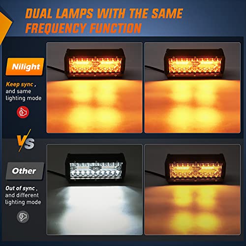 Nilight 6.5inch Amber White Strobe 6 Modes 120W LED Pod Light - color: Amber&White 6 Modes