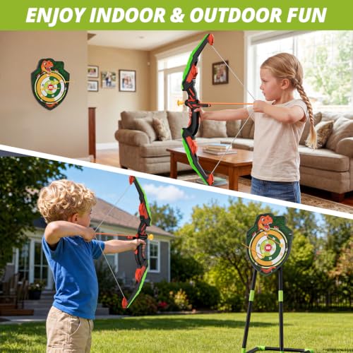 HYES Bow and Arrow for Kids, LED Light Up Archery Set, Green - size: 1 pack-green standing target