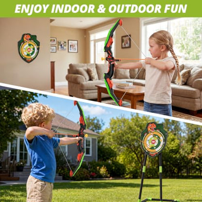 HYES Bow and Arrow for Kids, LED Light Up Archery Set, Green - size: 1 pack-green standing target