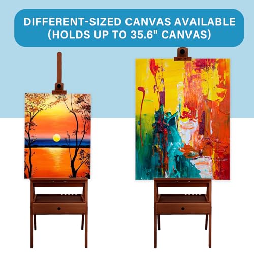 Large Beechwood H-Frame Studio Easel Stand with Storage Drawer, Walnut - style: Basic Walnut