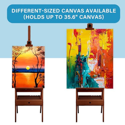 Large Beechwood H-Frame Studio Easel Stand with Storage Drawer, Walnut - style: Basic Walnut