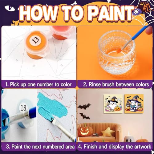 Gemozaic 2 Pack Halloween Paint by Numbers Kit for Kids with Frame, 8x8 in - color: BKH2631+BKH2632