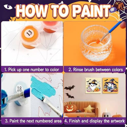 Gemozaic 2 Pack Halloween Paint by Numbers Kit for Kids with Frame, 8x8 in - color: BKH2631+BKH2632