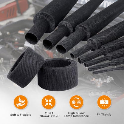 2:1 Ratio Automotive Heat Shrink Braided Sleeving 1/2''-12ft - size: 1/2"-12ft