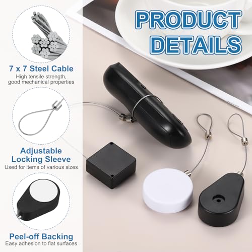 PATIKIL 3.3ft (1M) Retractable Remote Control Cable Tether 1.5N, 3PCS Remote Control Security Lanyard Lock Adjustable Locking Leash with Rope Locks for TV Phone Tablets Showroom, Black - color: Black
