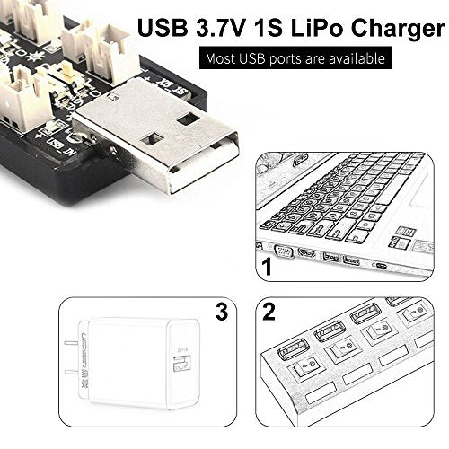 1S LiPo Battery USB Charger 3.7V/4.20V 6-Channel for Tiny Whoop