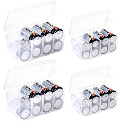 GlossyEnd Set of 4 - Two C and Two D Battery Storage Box, Battery Storage Case, Battery Holder Clear (C - D) - size: C - D
