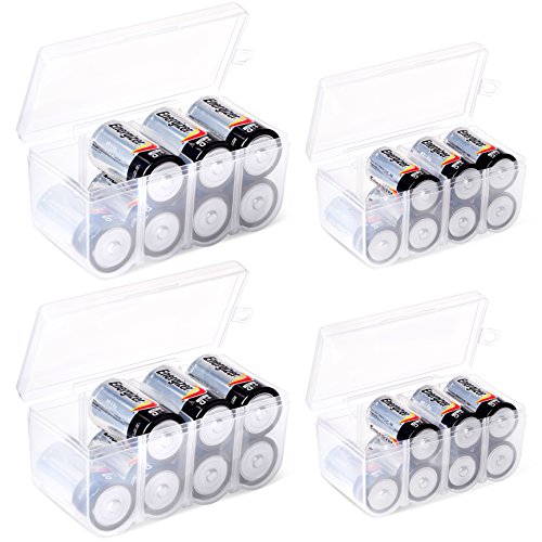GlossyEnd Set of 4 - Two C and Two D Battery Storage Box, Battery Storage Case, Battery Holder Clear (C - D) - size: C - D