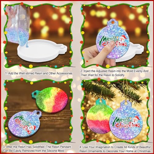 FEBSNOW 8Pcs Christmas Ornaments Molds, Silicone Resin Molds for Crafts