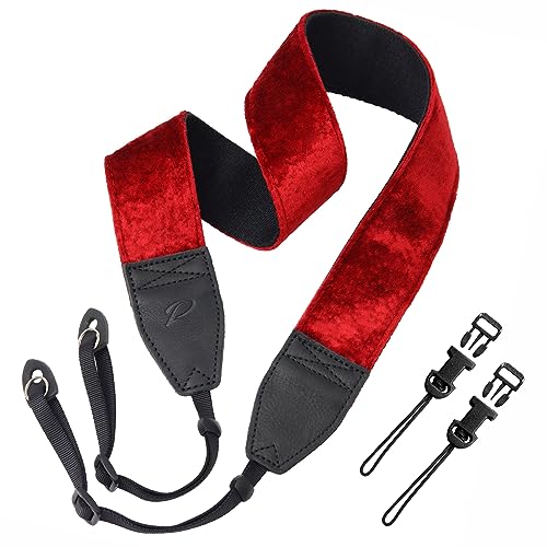 Padwa Lifestyle Velvet Camera Strap - 2" Double Layer Full Grain Cowhide Leather Head Camera Straps for Photographers,Unique Soft Velvet Fabric with Quick Release fits all Cameras - Ruby Red - color: Red Ruby
