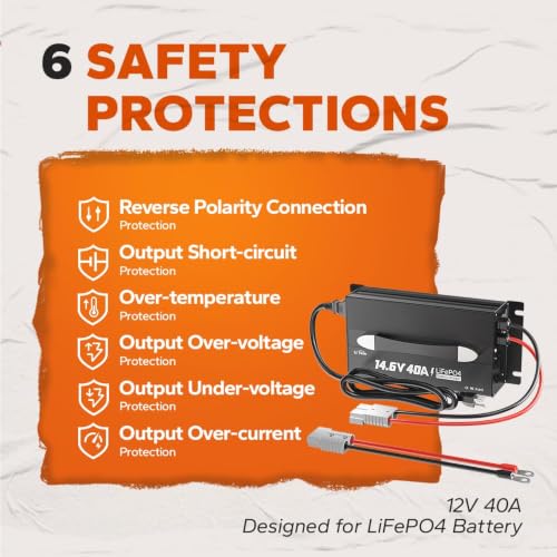 LiTime 12V 40A Lithium Battery Charger, 14.6V Output AC-DC, 0V Activation - size: Mountable (Upgraded)