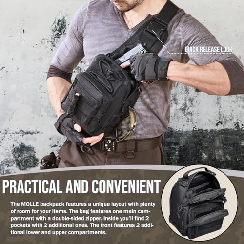 Tactical Shoulder Sling Bag Small Outdoor Chest Pack Backpack for Men Traveling, Trekking, Camping, Sling Backpack - color: Black