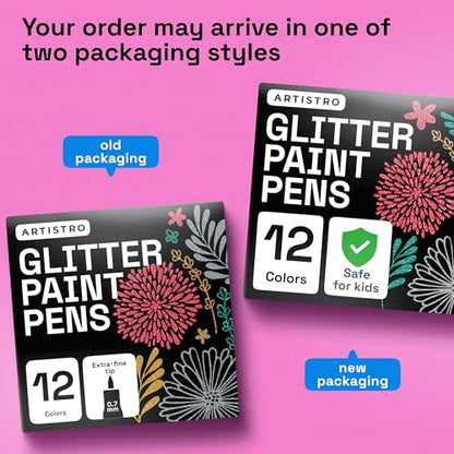ARTISTRO 12 Glitter Paint Pens for Glass Marking - Extra-Fine Tip - color: Glitter
