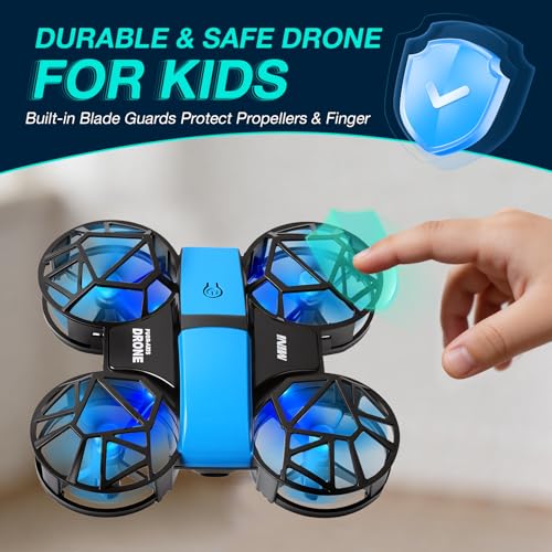 Blue Mini Drone for Kids, Indoor & Outdoor RC Quadcopter, Full Propeller Guards, LED Light, 3D Flips, One Key Start, Headless Mode, 2 Rechargeable Batteries, 21 Mins Total Flight Time, Toy Gift for Boys and Girls(2K-HD)