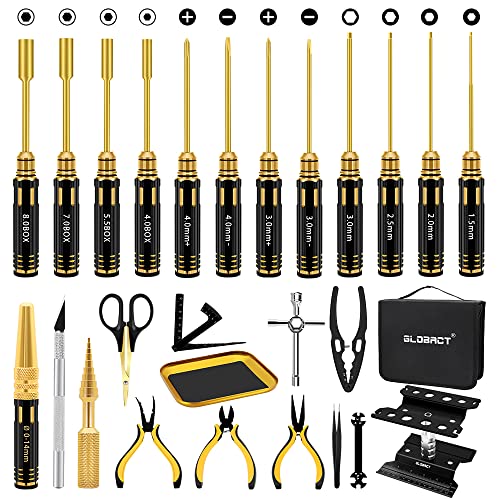 GLOBACT RC Repair Tool RC Screwdriver Kit for 1/8 1/10 RC Car, 26Pcs