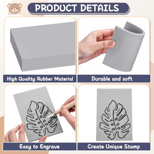 Frienda 30 Pcs 4" x 6" Rubber Linoleum Block for Printmaking, Grey - color: Grey