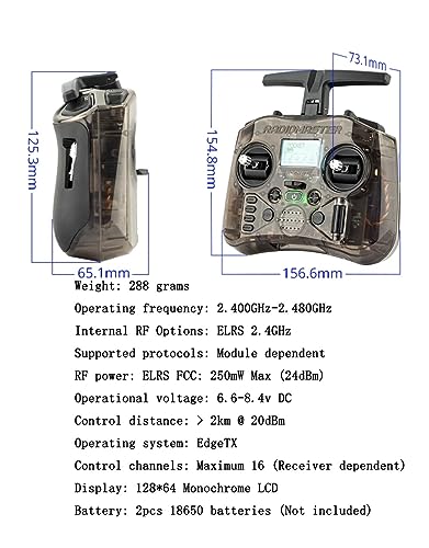 Radiomaster Pocket ELRS Hall Gimbal Transmitter Remote Control Portable Lightweight Built in LED Light Foldable Antenna（Black Mode 2）