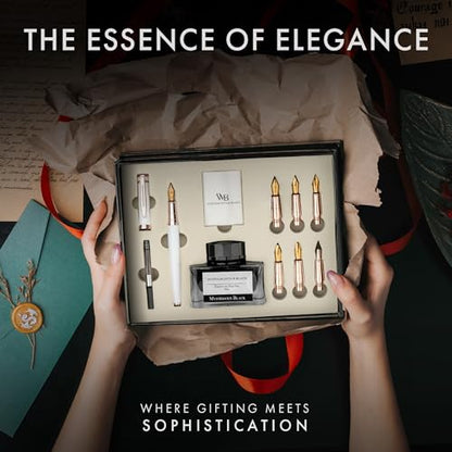 Wordsworth & Black Luxury Calligraphy Pen Set, 6 Nibs, White Rose - color: White Rose Gold