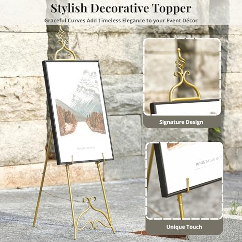 Gold Easel Stand for Sign 58.5” H Metal Large Adjustable - color: Openwork Orb Top