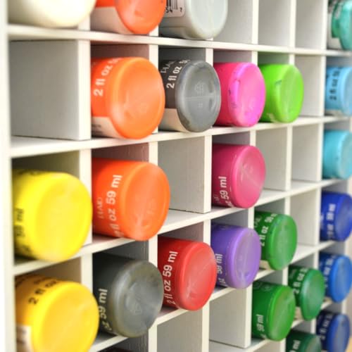 GRETJOB 64 Grids Paint Organizer, Wall Mountable Craft Paint Storage Rack - color: 64 Grids
