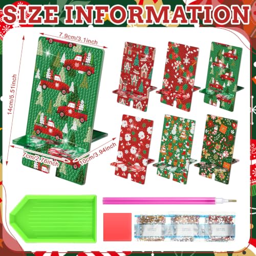 Saillong 6 Pcs Christmas Diamond Painting Phone Stand Full Drill Holder - style: Christmas