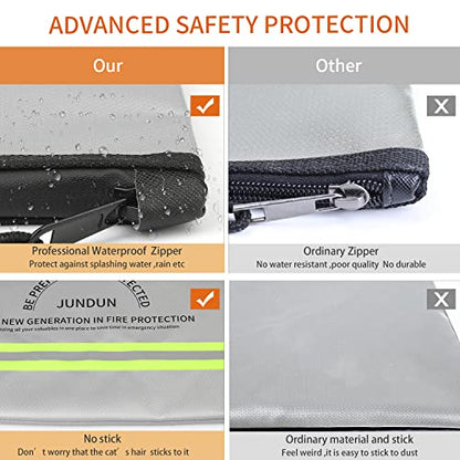 JUNDUN Fireproof Money Bag, 10.6"x6.7" Waterproof and Fireproof - color: Silver, size: Small
