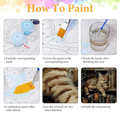 Paint by Numbers Kit for Adults, Sleeping Cat & Bookshelf, 16x20 Inch - color: HMOP25309
