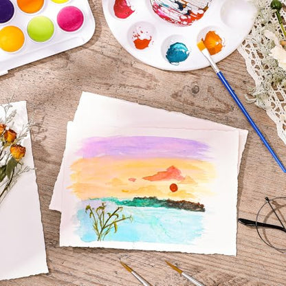25 Sheets Watercolor Paper 5 x 7 in, 300 GSM Deckled Edge Handmade Paper - size: 5 x 7 inch