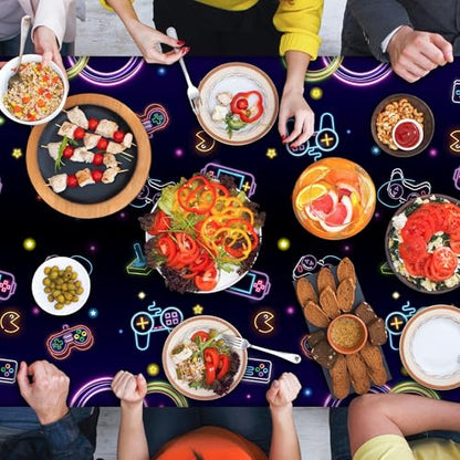 3Pcs Video Game Party Tablecloths Neon Game Party Decorations - color: Video Game