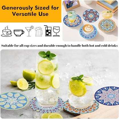 8Pc Diamond Art Coasters Holder Cork Pads, Diamond Painting Coasters 4x4 In - color: Boho Mandala Diamond Art Coasters