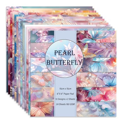 6x6" Cardstock Single Sided Scrapbooking,Craft Decorative Scrap Book Paper - color: 24sheets-Pearl Butterfly