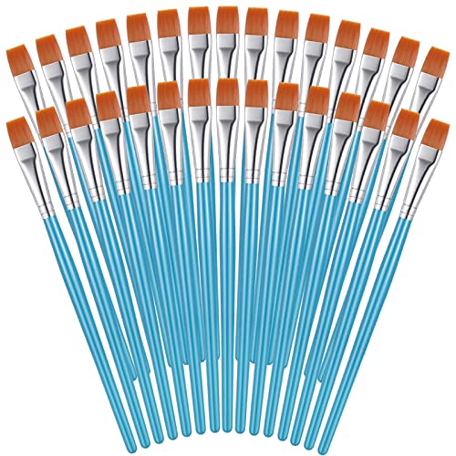 Zonon 30Pcs Paint Brush Bulk Small Flat Tip Acrylic Oil Brush, 1/2'', Blue - size: 1/2''
