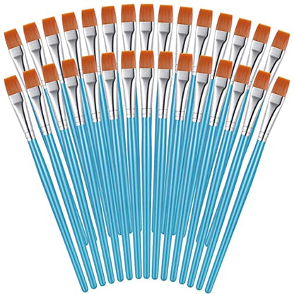 Zonon 30Pcs Paint Brush Bulk Small Flat Tip Acrylic Oil Brush, 1/2'', Blue - size: 1/2''