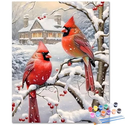 Cardinal Paint by Numbers Kit for Adults Canvas, Paint by Number Christmas - color: Cardinal