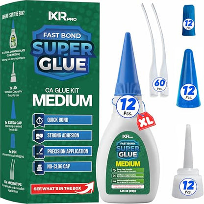 Medium CA Glue, Super Glue, Cyanoacrylate Adhesive 12 Pcs 1.75oz Repair kit - size: 12 Pack