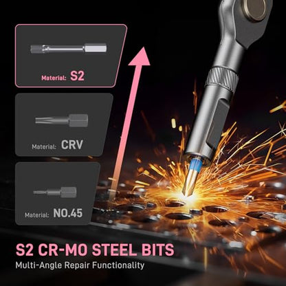 42 in 1 Magnetic Ratcheting Screwdriver Set, T Handle Allen Wrench Set - color: Pink, size: 42 PCS