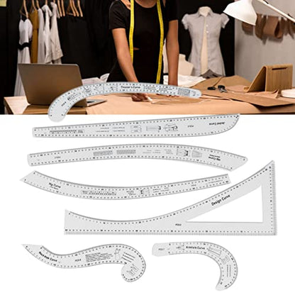 7Pcs Sewing Ruler Tailor Set Clear French Curve Ruler Sewing Ruler Set Rulers Ruler Racks Rulers High Accuracy Scale Fashion Pattern Design Ruler Set for Making Pattern Drafting