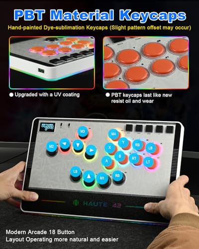 Haute42 Leverless Controller Arcade Stick: Haute42 C-AT White Leverless Arcade Stick Street Fight for PC/PS3/PS4/Switch Game,Arcade Controller with Cable Security Clasp & TURBO Support Hot Swap & SOCD