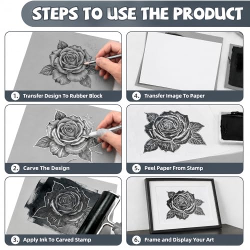 Oopsu 4 Pcs Linoleum Blocks for Printmaking, 8 x 10 Inch Rubber Carving