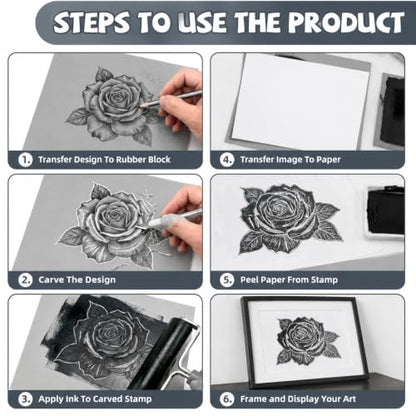 Oopsu 4 Pcs Linoleum Blocks for Printmaking, 8 x 10 Inch Rubber Carving