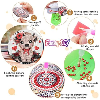 8 Pack Diamond Art Coasters,Highland Cow Diamond Painting Coasters Kits - color: Cow Coasters