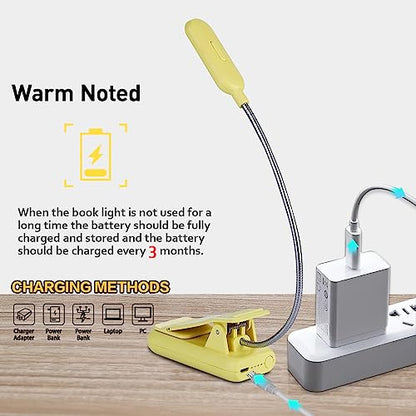 VAVOFO Rechargeable Reading Light, Clip on Book Light for Reading in Bed - color: Yellow
