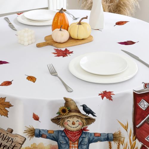 Fall Round Tablecloth 70" Diameter Fade Resistant, Pumpkin - color: Scarecrowe, size: 70" (Round)