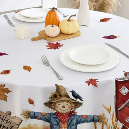 Fall Round Tablecloth 70" Diameter Fade Resistant, Pumpkin - color: Scarecrowe, size: 70" (Round)